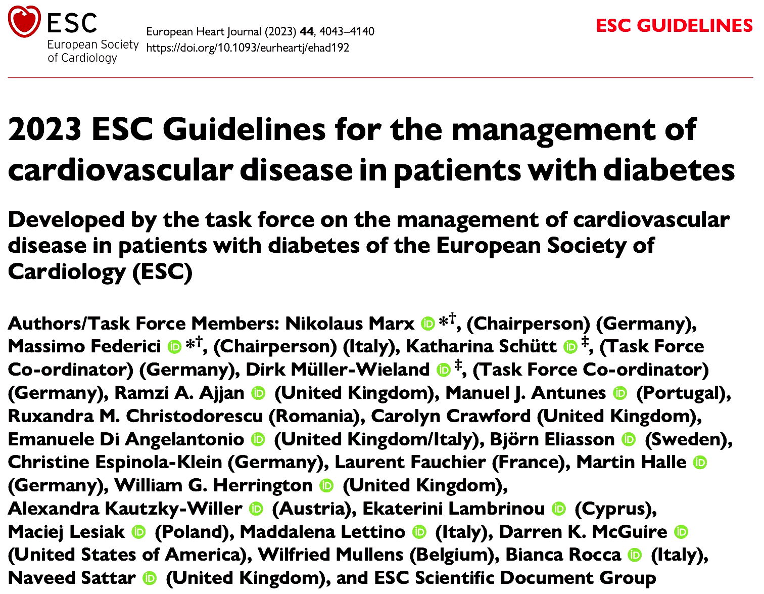 RECOMMANDATION DIABETE ARTERIOPATHIES - ESC - 2024