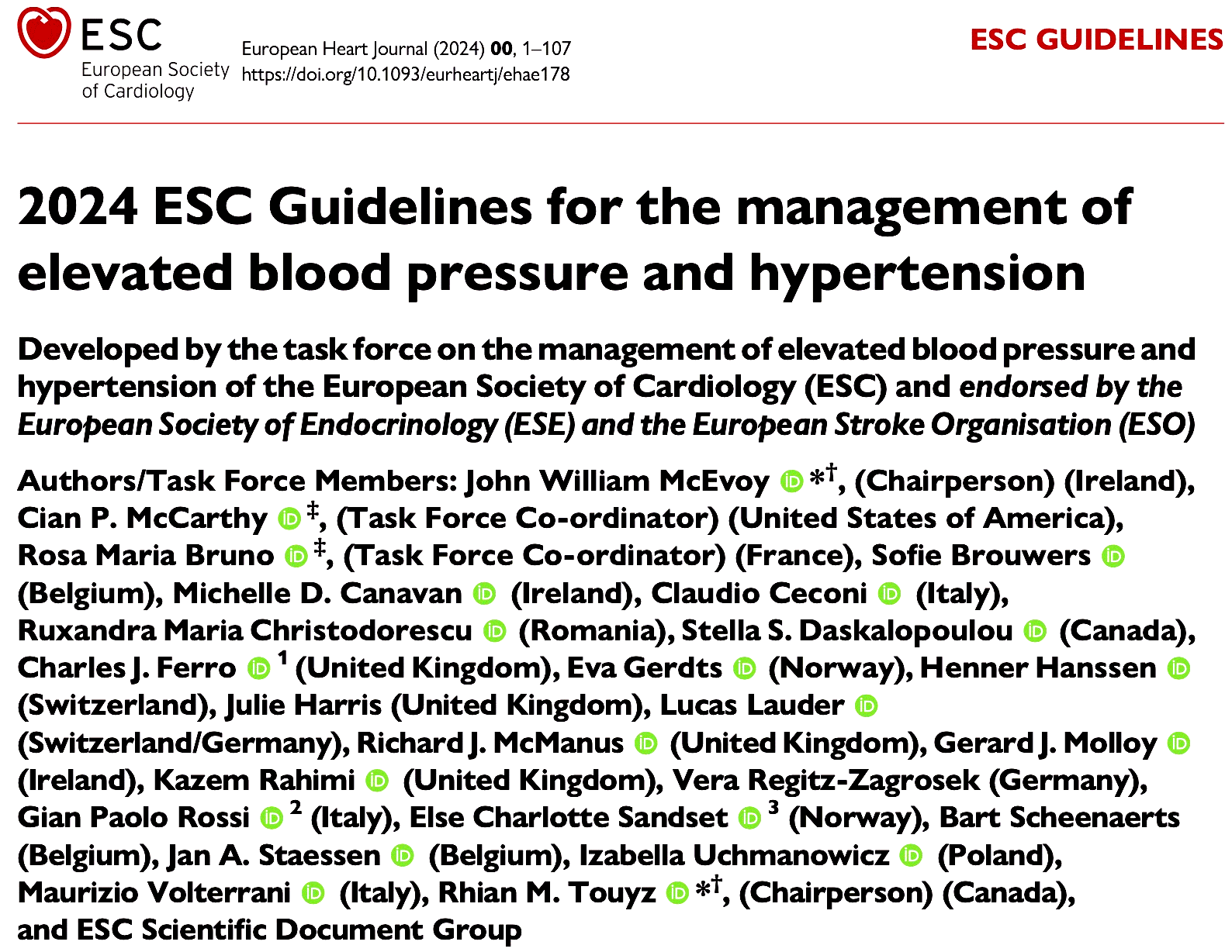 RECOMMANDATIONS HTA ESC 2024