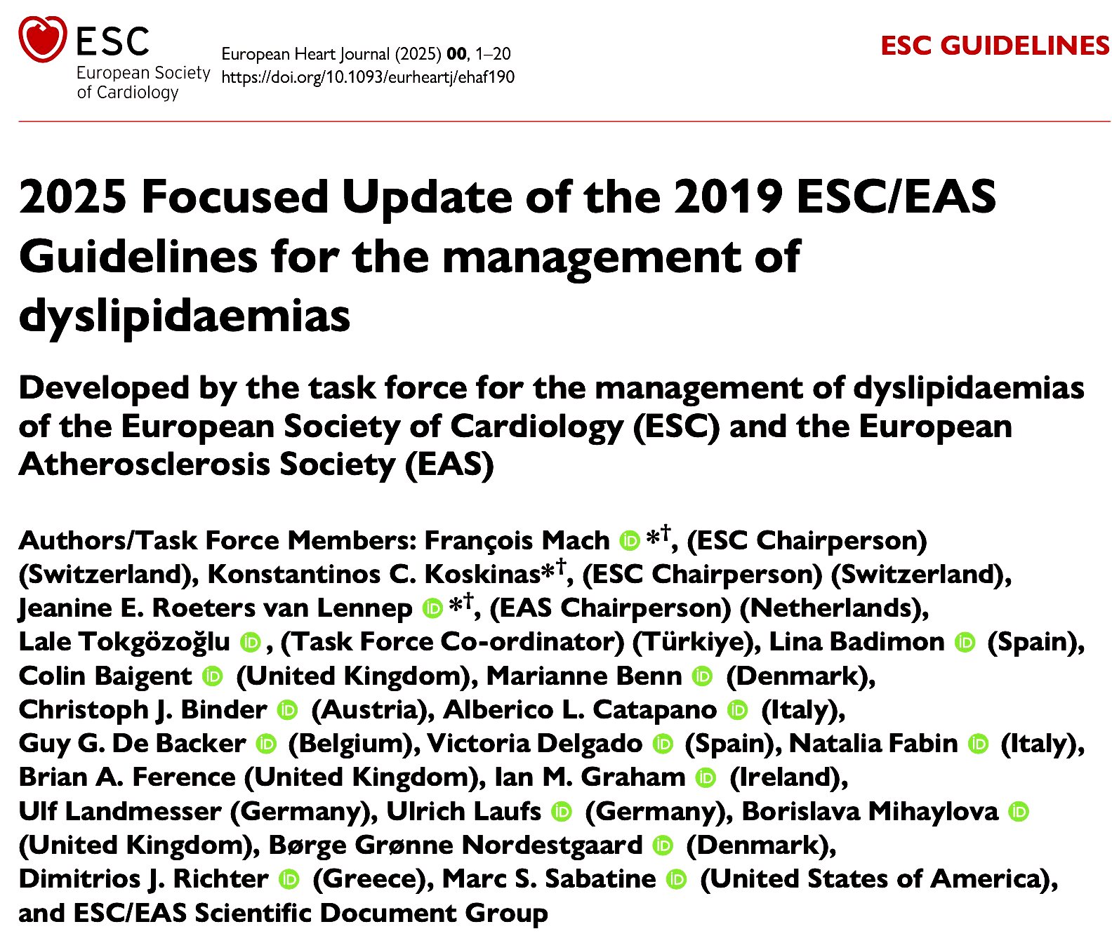 RECOMMANDATION LIPIDES EAS / EAS 2025